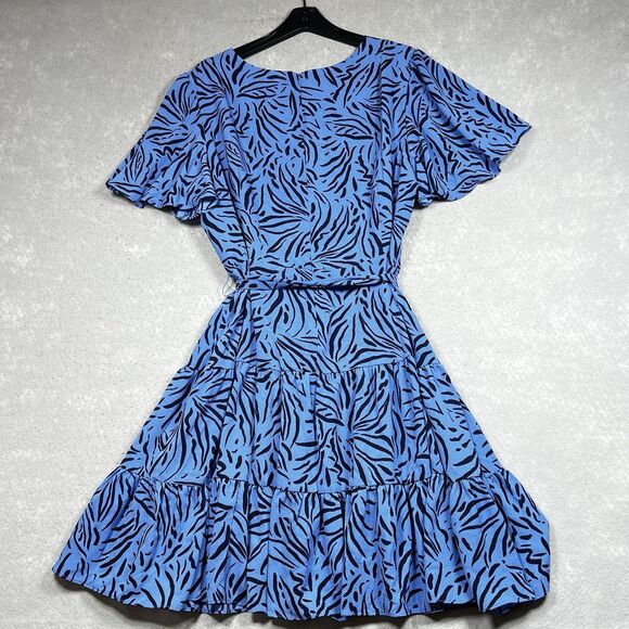 Eliza J Dress 20W Periwinkle Blue Animal Print Zebra Stripe Ruffle Sleeve Dress - Picture 9 of 13